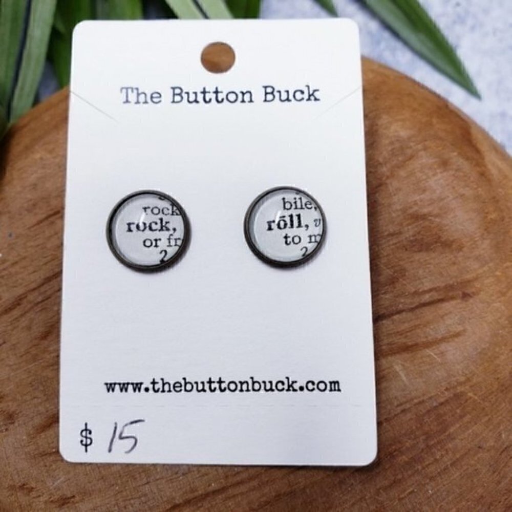 New Handmade Rock & Roll Dictionary Word Stud Earrings